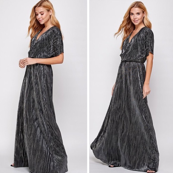 Black & Silver V-Neck Twist Draped Formal Dress - Picture 5 of 5